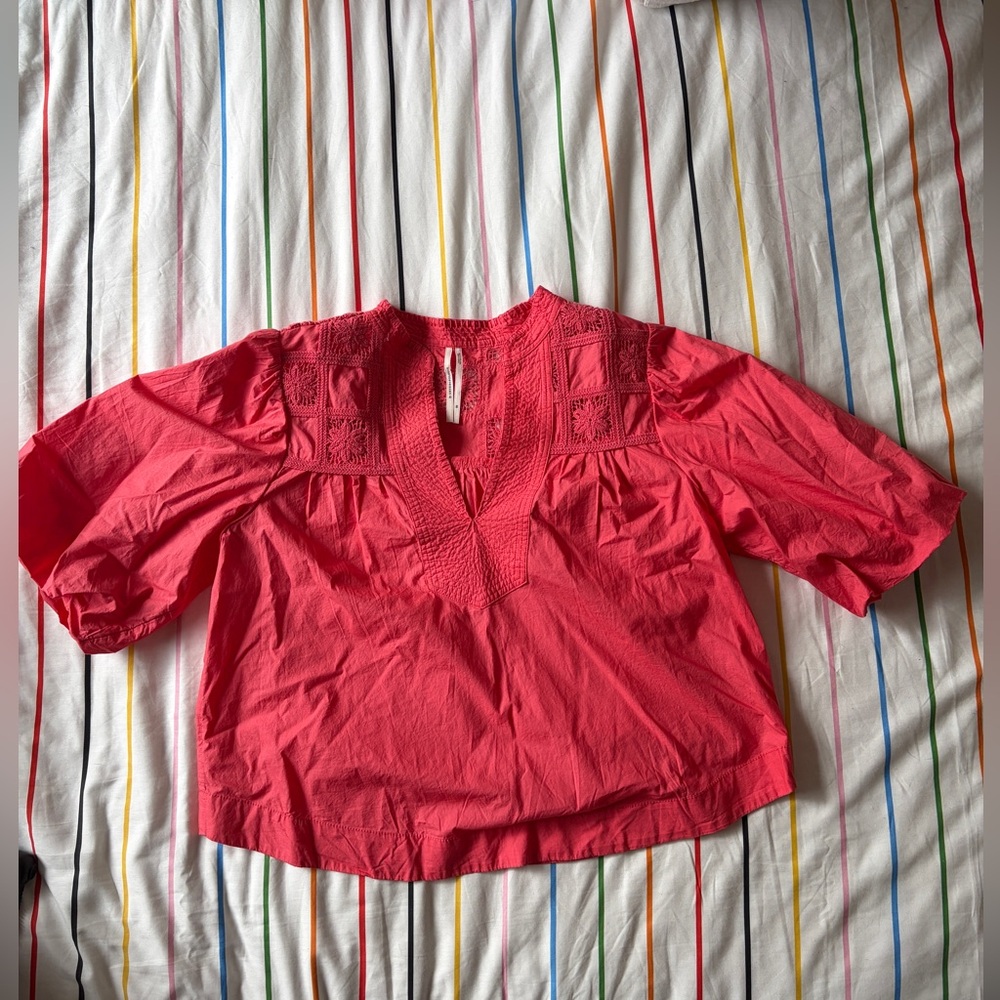 Anthropologie puff sleeve pink blouse